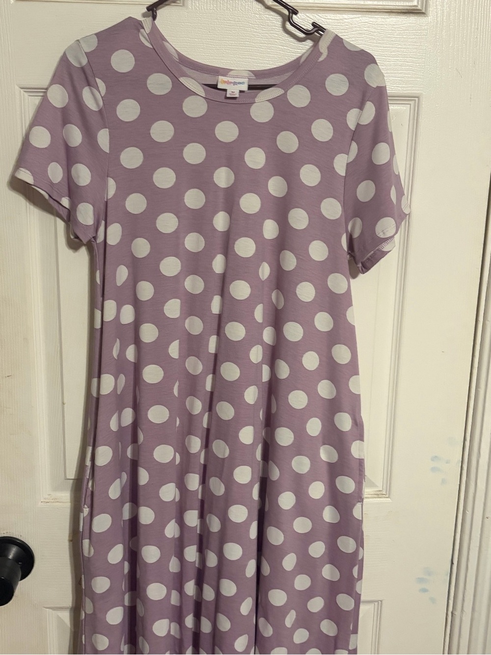LuLaRoe Carly Dress M - Lavender Polka Dot Dress